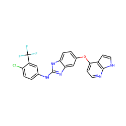 FC(F)(F)c1cc(Nc2nc3cc(Oc4ccnc5[nH]ccc45)ccc3[nH]2)ccc1Cl ZINC000014965235