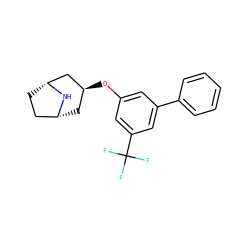 FC(F)(F)c1cc(O[C@H]2C[C@@H]3CC[C@H](C2)N3)cc(-c2ccccc2)c1 ZINC000101387204