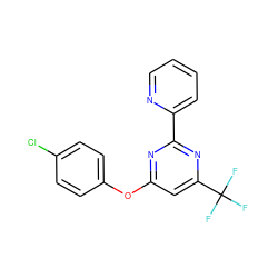 FC(F)(F)c1cc(Oc2ccc(Cl)cc2)nc(-c2ccccn2)n1 ZINC000001387869