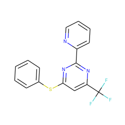 FC(F)(F)c1cc(Sc2ccccc2)nc(-c2ccccn2)n1 ZINC000001384881