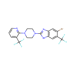 FC(F)(F)c1cc2[nH]c(N3CCN(c4ncccc4C(F)(F)F)CC3)nc2cc1Br ZINC000038157654