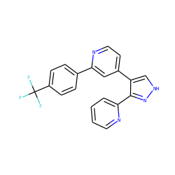 FC(F)(F)c1ccc(-c2cc(-c3c[nH]nc3-c3ccccn3)ccn2)cc1 ZINC000013684410