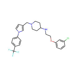 FC(F)(F)c1ccc(-n2ccc(CN3CCC(NCCOc4cccc(Cl)c4)CC3)c2)cc1 ZINC000040422027