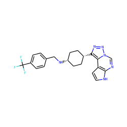 FC(F)(F)c1ccc(CN[C@H]2CC[C@@H](c3nnn4cnc5[nH]ccc5c34)CC2)cc1 ZINC001772603307