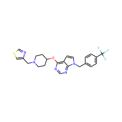 FC(F)(F)c1ccc(Cn2ccc3c(OC4CCN(Cc5cscn5)CC4)ncnc32)cc1 ZINC000084605427