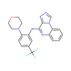 FC(F)(F)c1ccc(N2CCOCC2)c(Nc2nc3ccccc3n3cnnc23)c1 ZINC000004056497