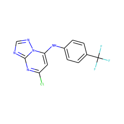 FC(F)(F)c1ccc(Nc2cc(Cl)nc3ncnn23)cc1 ZINC000071295515