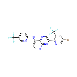 FC(F)(F)c1ccc(Nc2ccnc3nc(-c4ncc(Br)cc4C(F)(F)F)cnc23)nc1 ZINC000058468755