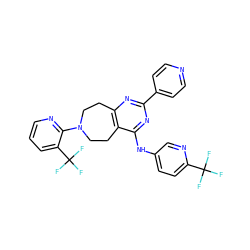 FC(F)(F)c1ccc(Nc2nc(-c3ccncc3)nc3c2CCN(c2ncccc2C(F)(F)F)CC3)cn1 ZINC000145140485