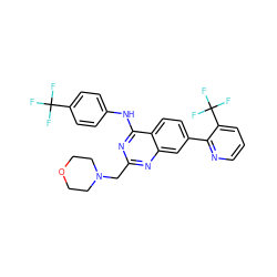 FC(F)(F)c1ccc(Nc2nc(CN3CCOCC3)nc3cc(-c4ncccc4C(F)(F)F)ccc23)cc1 ZINC000044386446