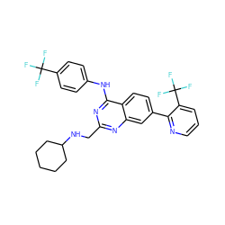FC(F)(F)c1ccc(Nc2nc(CNC3CCCCC3)nc3cc(-c4ncccc4C(F)(F)F)ccc23)cc1 ZINC000044352220