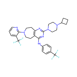 FC(F)(F)c1ccc(Nc2nc(N3CCN(C4CCC4)CC3)nc3c2CCN(c2ncccc2C(F)(F)F)CC3)cc1 ZINC000066262238