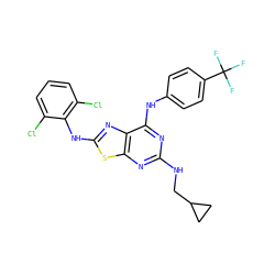 FC(F)(F)c1ccc(Nc2nc(NCC3CC3)nc3sc(Nc4c(Cl)cccc4Cl)nc23)cc1 ZINC000044386373