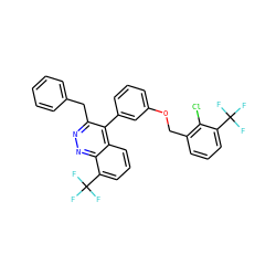 FC(F)(F)c1cccc(COc2cccc(-c3c(Cc4ccccc4)nnc4c(C(F)(F)F)cccc34)c2)c1Cl ZINC000043075250