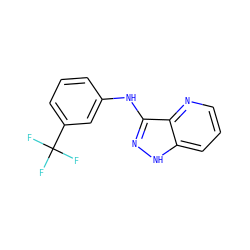 FC(F)(F)c1cccc(Nc2n[nH]c3cccnc23)c1 ZINC000166854373