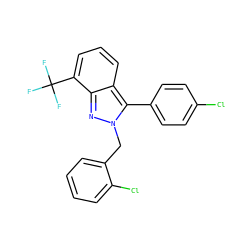 FC(F)(F)c1cccc2c(-c3ccc(Cl)cc3)n(Cc3ccccc3Cl)nc12 ZINC000045497635