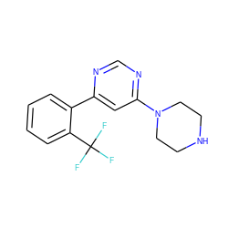 FC(F)(F)c1ccccc1-c1cc(N2CCNCC2)ncn1 ZINC000004268481