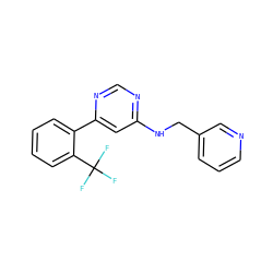 FC(F)(F)c1ccccc1-c1cc(NCc2cccnc2)ncn1 ZINC000004258427