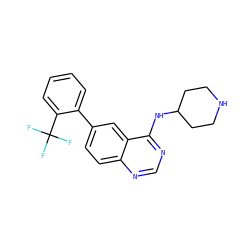 FC(F)(F)c1ccccc1-c1ccc2ncnc(NC3CCNCC3)c2c1 ZINC000004267272
