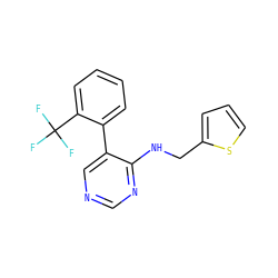 FC(F)(F)c1ccccc1-c1cncnc1NCc1cccs1 ZINC000004266489