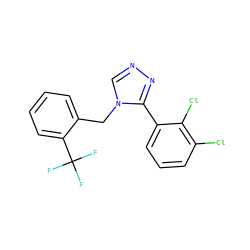 FC(F)(F)c1ccccc1Cn1cnnc1-c1cccc(Cl)c1Cl ZINC000028897867