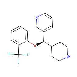 FC(F)(F)c1ccccc1O[C@@H](c1cccnc1)C1CCNCC1 ZINC000043022342