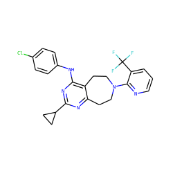 FC(F)(F)c1cccnc1N1CCc2nc(C3CC3)nc(Nc3ccc(Cl)cc3)c2CC1 ZINC000146248039