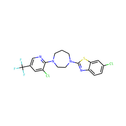 FC(F)(F)c1cnc(N2CCCN(c3nc4ccc(Cl)cc4s3)CC2)c(Cl)c1 ZINC000059276152