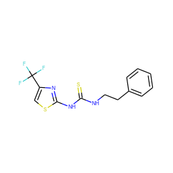 FC(F)(F)c1csc(NC(=S)NCCc2ccccc2)n1 ZINC000013744903