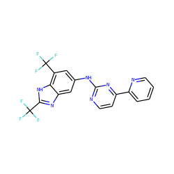 FC(F)(F)c1nc2cc(Nc3nccc(-c4ccccn4)n3)cc(C(F)(F)F)c2[nH]1 ZINC000144248118
