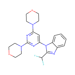 FC(F)c1nc2ccccc2n1-c1cc(N2CCOCC2)nc(N2CCOCC2)n1 ZINC000073160255