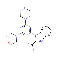 FC(F)c1nc2ccccc2n1-c1nc(N2CCNCC2)nc(N2CCOCC2)n1 ZINC000113914670