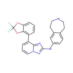 FC1(F)Oc2cccc(-c3cccn4nc(Nc5ccc6c(c5)CCNCC6)nc34)c2O1 ZINC000096169753