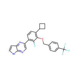 Fc1c(-c2cnc3[nH]ccc3n2)ccc(C2CCC2)c1OCc1ccc(C(F)(F)F)cc1 ZINC000224581019