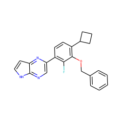 Fc1c(-c2cnc3[nH]ccc3n2)ccc(C2CCC2)c1OCc1ccccc1 ZINC000217836643