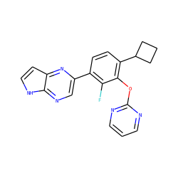Fc1c(-c2cnc3[nH]ccc3n2)ccc(C2CCC2)c1Oc1ncccn1 ZINC000224580776