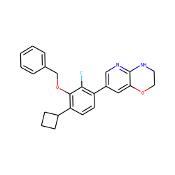 Fc1c(-c2cnc3c(c2)OCCN3)ccc(C2CCC2)c1OCc1ccccc1 ZINC000224562173