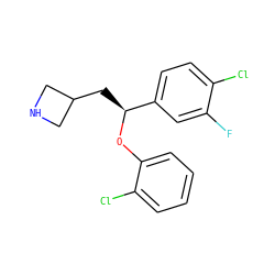 Fc1cc([C@H](CC2CNC2)Oc2ccccc2Cl)ccc1Cl ZINC000299836002