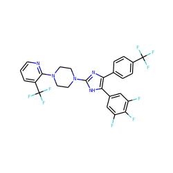 Fc1cc(-c2[nH]c(N3CCN(c4ncccc4C(F)(F)F)CC3)nc2-c2ccc(C(F)(F)F)cc2)cc(F)c1F ZINC000036322368