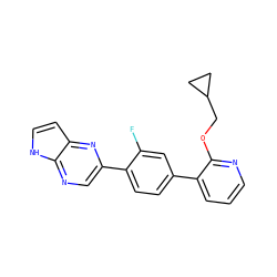 Fc1cc(-c2cccnc2OCC2CC2)ccc1-c1cnc2[nH]ccc2n1 ZINC000224800205