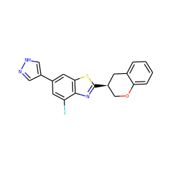 Fc1cc(-c2cn[nH]c2)cc2sc([C@@H]3COc4ccccc4C3)nc12 ZINC000049032689