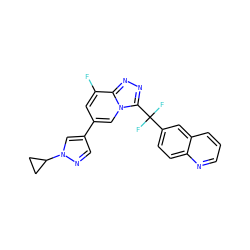 Fc1cc(-c2cnn(C3CC3)c2)cn2c(C(F)(F)c3ccc4ncccc4c3)nnc12 ZINC000299854657