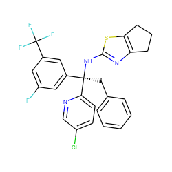 Fc1cc(C(F)(F)F)cc([C@@](Cc2ccccc2)(Nc2nc3c(s2)CCC3)c2ccc(Cl)cn2)c1 ZINC000103264058