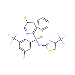 Fc1cc(C(F)(F)F)cc([C@](Cc2ccccc2)(Nc2nc(C(F)(F)F)cs2)c2ccc(Cl)cn2)c1 ZINC000043153364