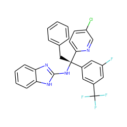 Fc1cc(C(F)(F)F)cc([C@](Cc2ccccc2)(Nc2nc3ccccc3[nH]2)c2ccc(Cl)cn2)c1 ZINC000103264094