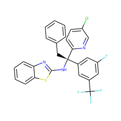 Fc1cc(C(F)(F)F)cc([C@](Cc2ccccc2)(Nc2nc3ccccc3s2)c2ccc(Cl)cn2)c1 ZINC000103264085