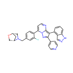 Fc1cc(CN2C[C@@H]3C[C@H]2CO3)ccc1-c1ccnc2c(-c3cccc4[nH]ncc34)c(-c3ccncc3)nn12 ZINC000064447091
