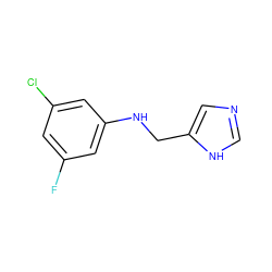 Fc1cc(Cl)cc(NCc2cnc[nH]2)c1 ZINC000096177521