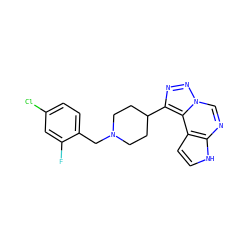 Fc1cc(Cl)ccc1CN1CCC(c2nnn3cnc4[nH]ccc4c23)CC1 ZINC001772638112