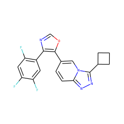 Fc1cc(F)c(-c2ncoc2-c2ccc3nnc(C4CCC4)n3c2)cc1F ZINC000014961350